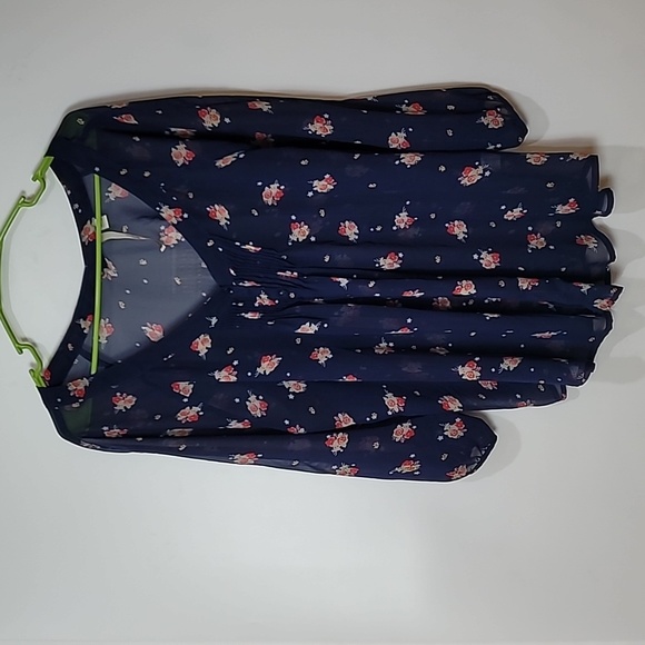 LC Lauren Conrad Tops - LC LAUREN CONRAD NAVY BLUE FLORAL SHEER BOUSE